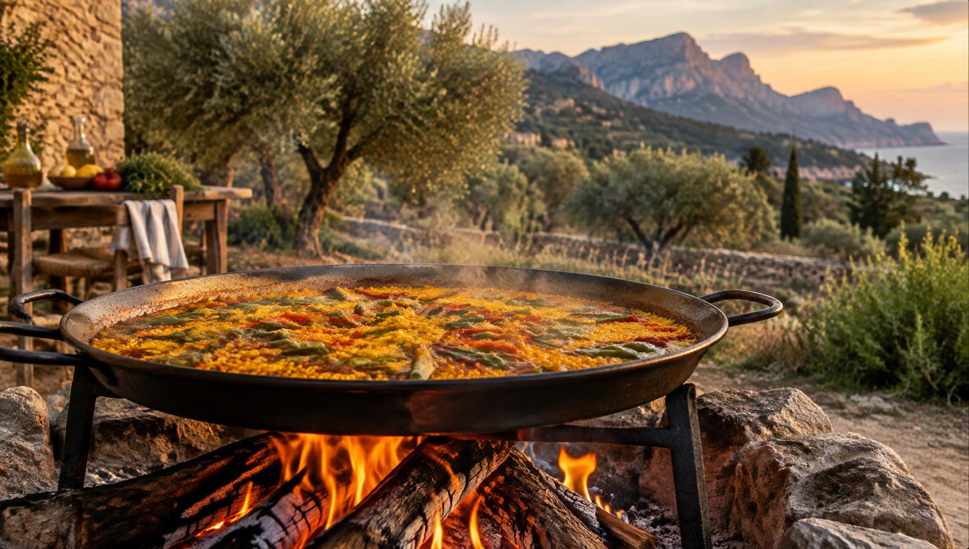 Paella al fuego en Mallorca